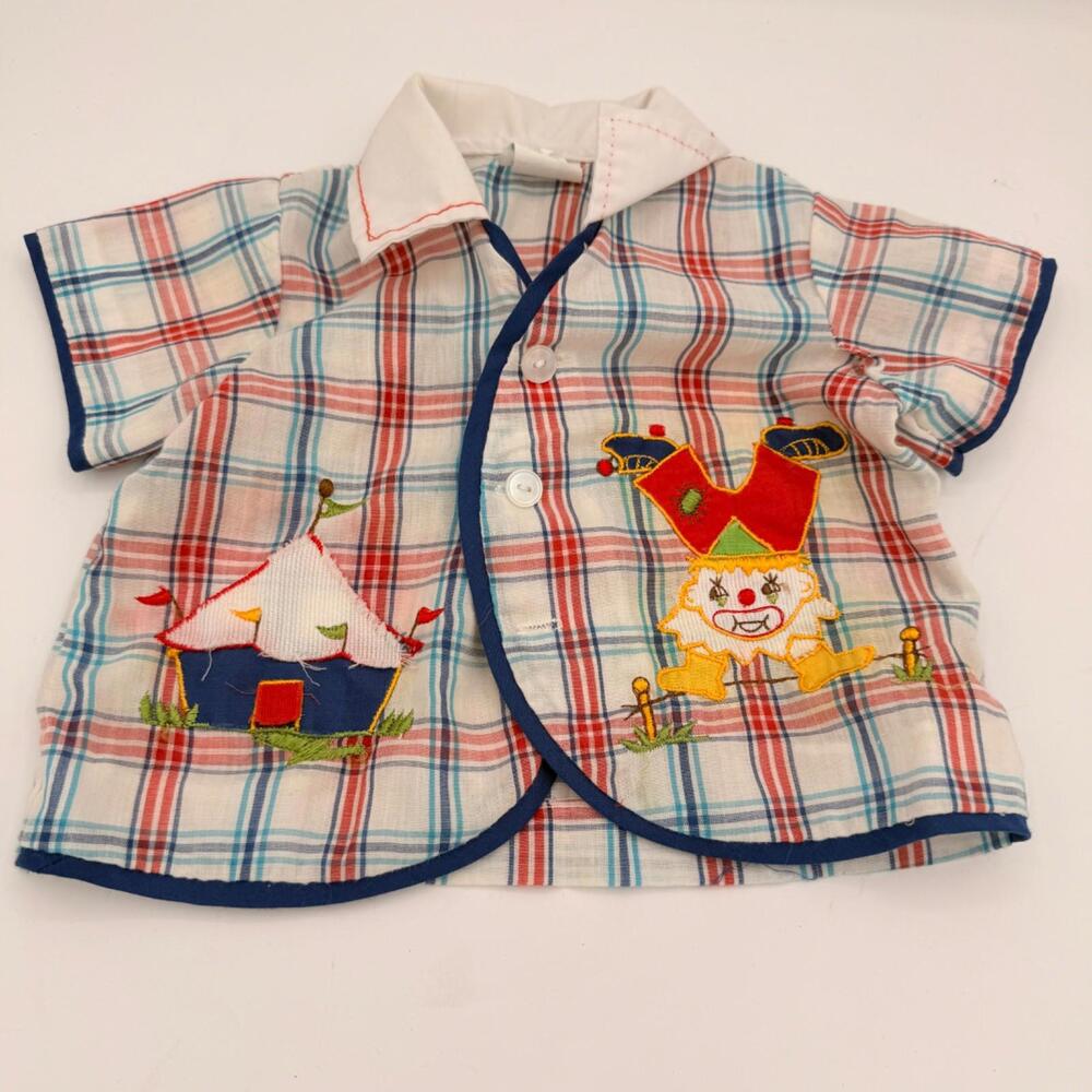 Vintage Cradle Togs 3-6 Months‎ Plaid Circus Clown Shirt Colorful Baby *Flaw